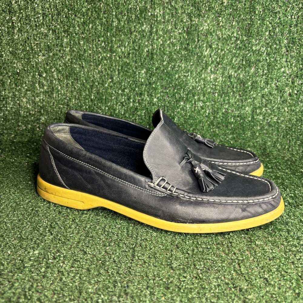 Bally Webb Tassel Loafers Leather Contrast Sole Preppy Slip On Shoes Blue Men 9D